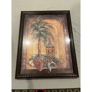 Framed Art Print Tropical Palm Tree Fruit Bird‎ Cage Margie Whittington Vintage